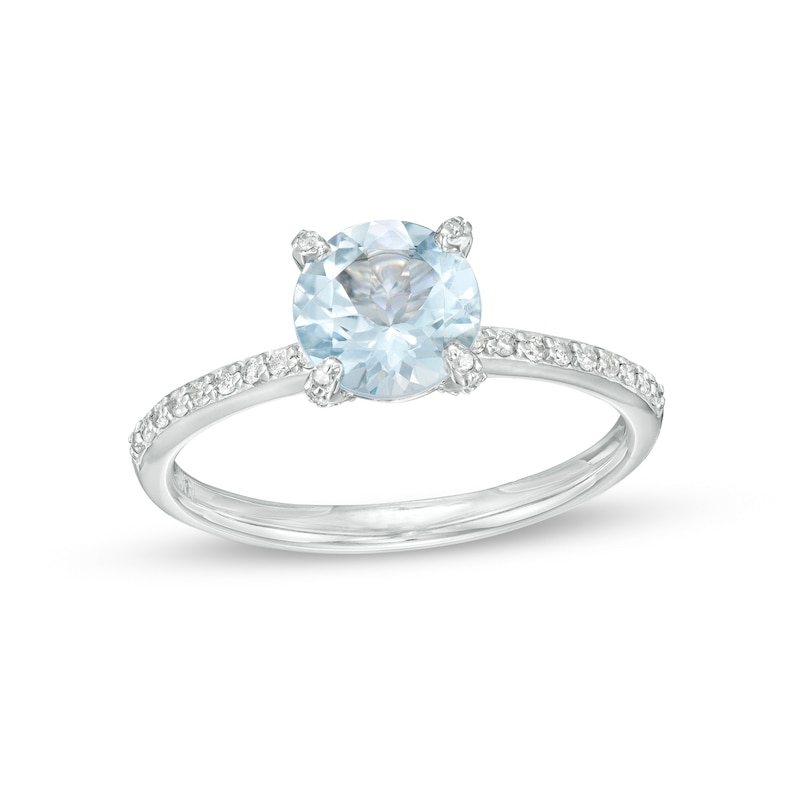 Previously Owned - 7.0mm Aquamarine and 0.145 CT. T.W. Diamond Ring in 10K White Gold