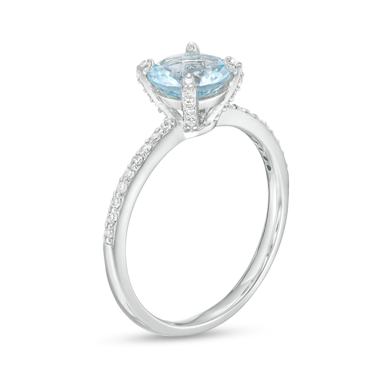 Previously Owned - 7.0mm Aquamarine and 0.145 CT. T.W. Diamond Ring in 10K White Gold