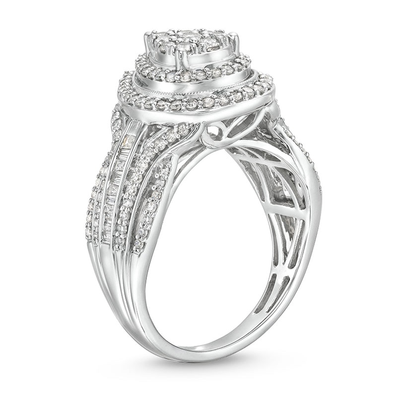 Previously Owned - 1.00 CT. T.W. Pear Multi-Diamond Teardrop Frame Multi-Row Engagement Ring in 10K White Gold