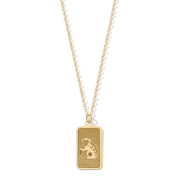 Monkey Chinese Zodiac Rectangle Tag Pendant in Solid 14K Gold