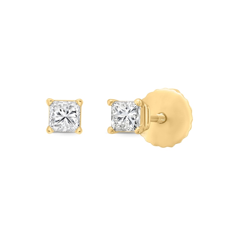 Main Image 3 of 0.20 CT. T.W. Princess-Cut Canadian Certified Diamond Solitaire Stud Earrings in 14K Gold (I/I2)