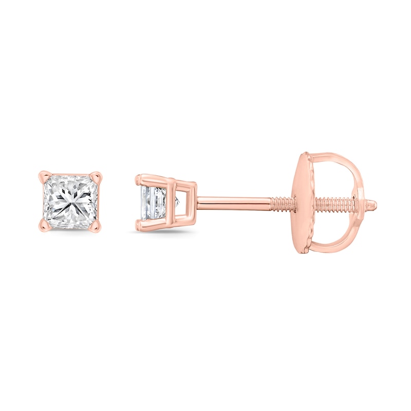 CT. T.W. Princess-Cut Canadian Certified Diamond Solitaire Stud Earrings in 14K Rose Gold (I/I2