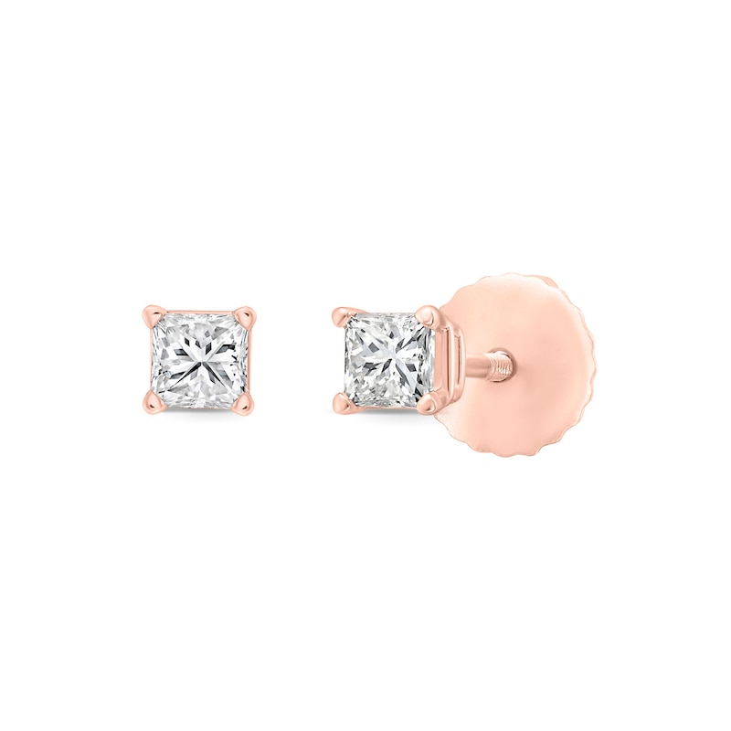 CT. T.W. Princess-Cut Canadian Certified Diamond Solitaire Stud Earrings in 14K Rose Gold (I/I2