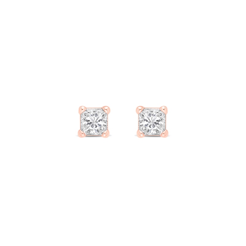 Main Image 1 of 0.10 CT. T.W. Princess-Cut Canadian Certified Diamond Solitaire Stud Earrings in 14K Rose Gold (I/I2)