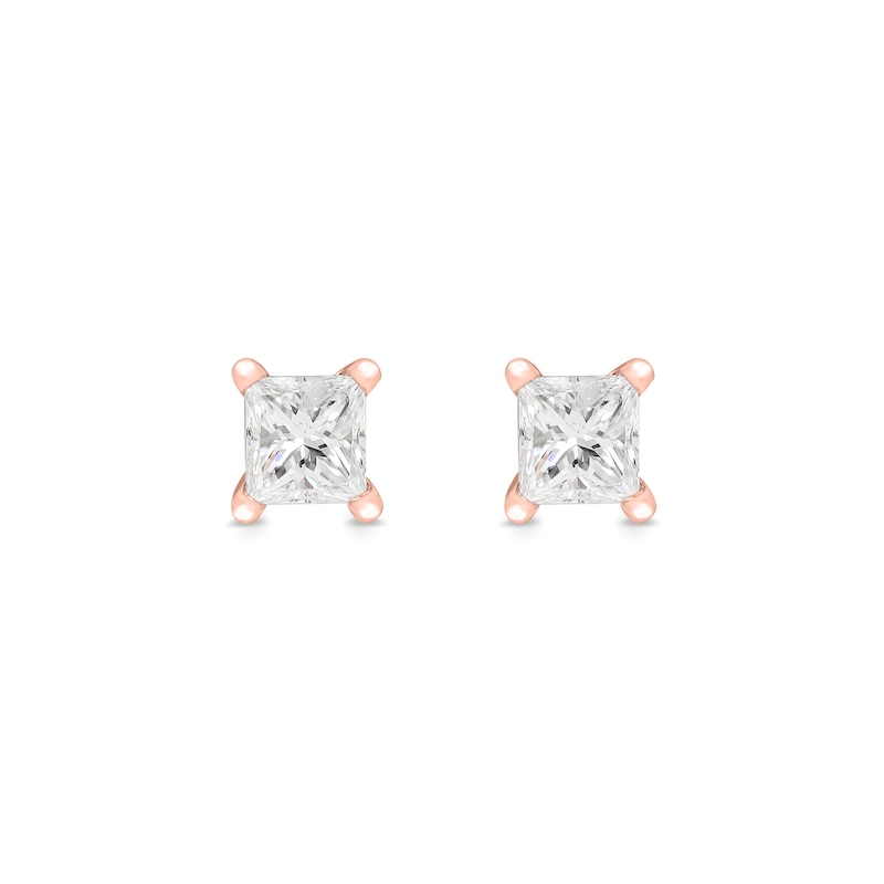 Main Image 1 of 0.30 CT. T.W. Princess-Cut Canadian Certified Diamond Solitaire Stud Earrings in 14K Rose Gold (I/I2)