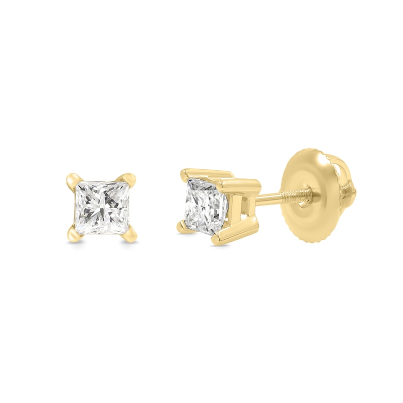 Main Image 3 of 0.50 CT. T.W. Princess-Cut Canadian Certified Diamond Solitaire Stud Earrings in 14K Gold (I/I2)
