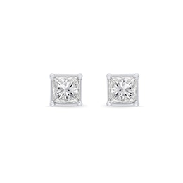 1.00 CT. T.W. Princess-Cut Canadian Certified Diamond Solitaire Stud Earrings in 18K White Gold (I/SI2)