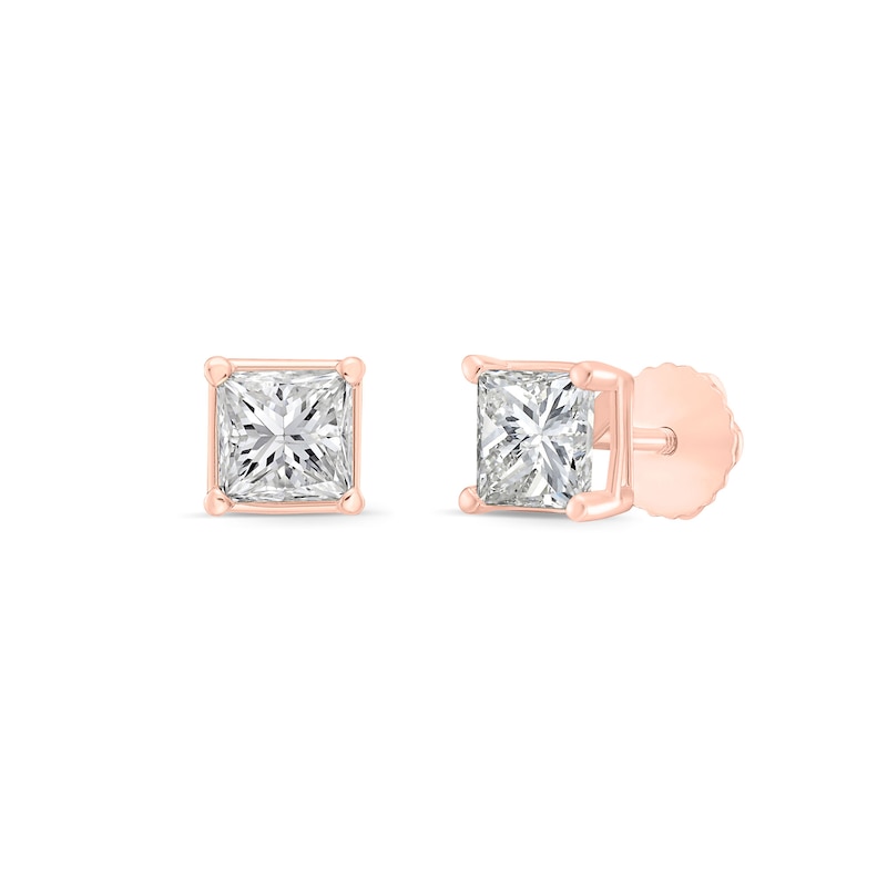 CT. T.W. Princess-Cut Canadian Certified Diamond Solitaire Stud Earrings in 18K Rose Gold (I/SI2