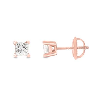 0.50 CT. T.W. Princess-Cut Canadian Certified Diamond Solitaire Stud Earrings in 18K Rose Gold (I/SI2)