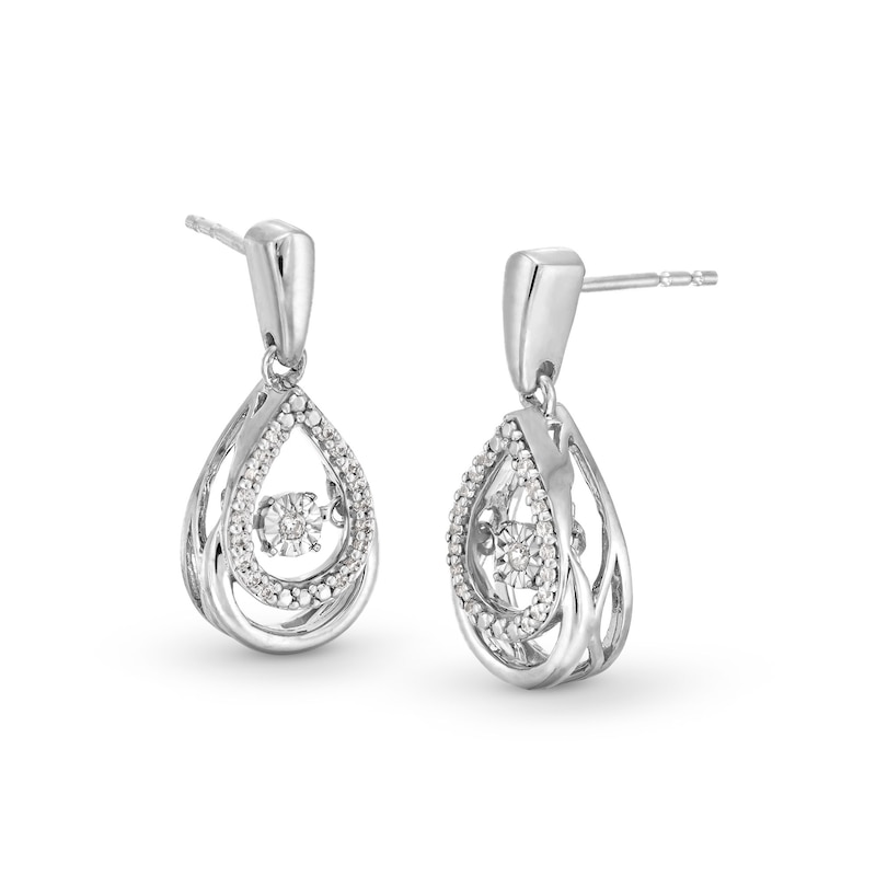 Main Image 1 of Unstoppable Love™ 0.10 CT. T.W. Diamond Double Teardrop Earrings in Sterling Silver