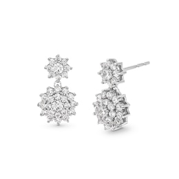 1.00 CT. T.W. Certified Lab-Grown Multi-Diamond Double Sunburst Drop Earrings in 10K White Gold (F/SI2)
