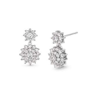 1.00 CT. T.W. Certified Lab-Created Multi-Diamond Double Sunburst Drop Earrings in 10K White Gold (F/SI2)