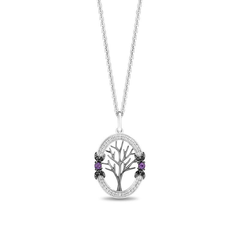Main Image 1 of Disney Treasures Hocus Pocus Amethyst and 0.14 CT. T.W. Diamond Oval Frame Tree Pendant in Sterling Silver - 19”