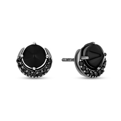 Disney Treasures Hocus Pocus Onyx and 0.18 CT. T.W. Black Diamond Crescent Moon Stud Earrings in Black Sterling Silver
