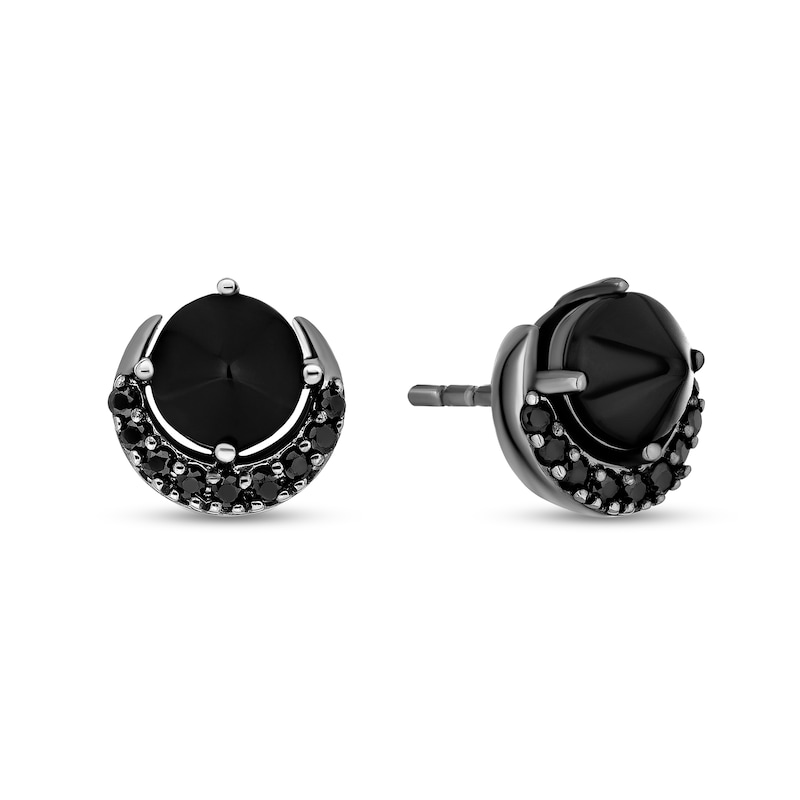 Disney Treasures Hocus Pocus Onyx and 0.18 CT. T.W. Black Diamond Crescent Moon Stud Earrings in Black Sterling Silver