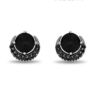 Disney Treasures Hocus Pocus Onyx and 0.18 CT. T.W. Black Diamond Crescent Moon Stud Earrings in Black Sterling Silver