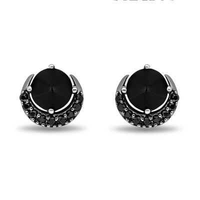 Disney Treasures Hocus Pocus Onyx and 0.18 CT. T.W. Black Diamond Crescent Moon Stud Earrings in Black Sterling Silver