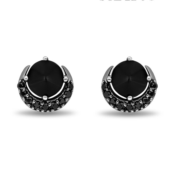 Disney Treasures Hocus Pocus Onyx and 0.18 CT. T.W. Black Diamond Crescent Moon Stud Earrings in Black Sterling Silver