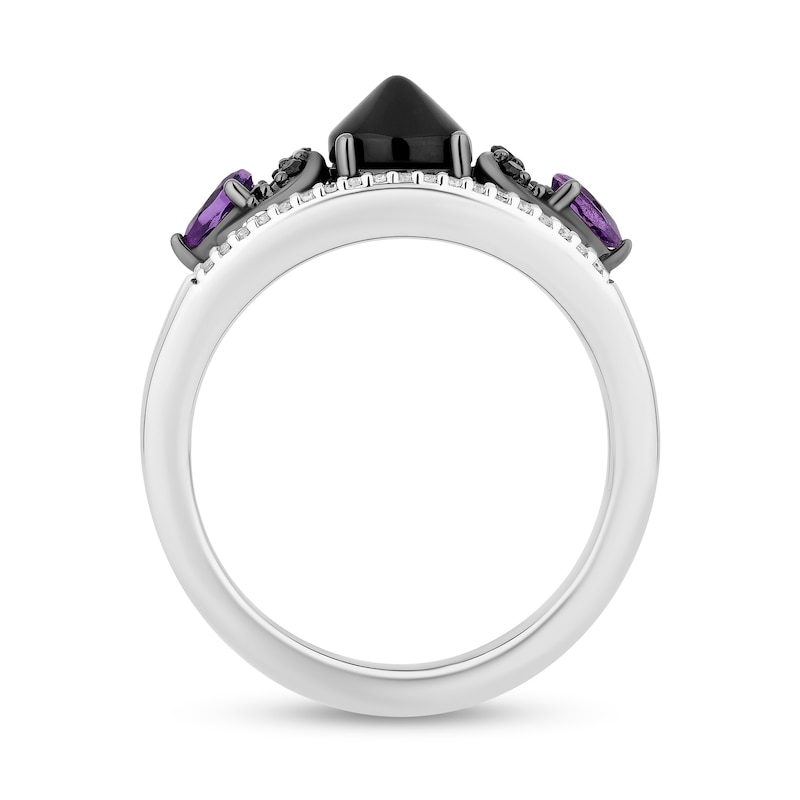 Disney Treasures Hocus Pocus Onyx and Amethyst with Diamond Crescent Moon Open Shank Ring in Sterling Silver