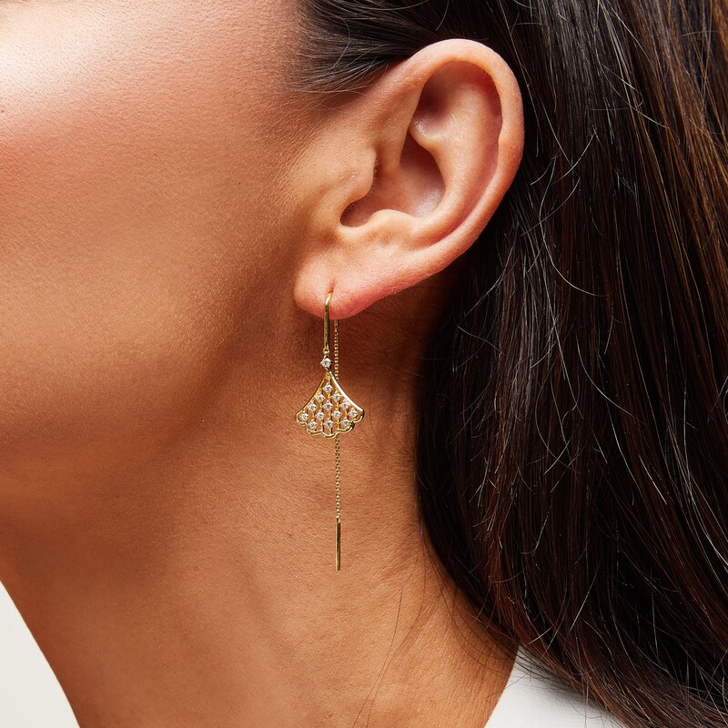 Main Image 2 of 0.50 CT. T.W. Certified Lab-Grown Diamond Scalloped Fan Threader Drop Earrings in 18K Gold (F/SI2)