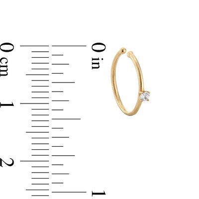 Cubic Zirconia Solitaire Nose Hoop in Solid 14K Gold - 20G
