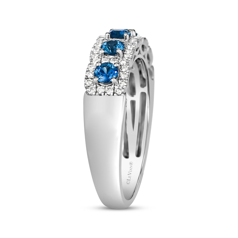 Le Vian® Blueberry Sapphire™ and 0.27 CT. T.W. Vanilla Diamond® Cushion Frame Band in Platinum