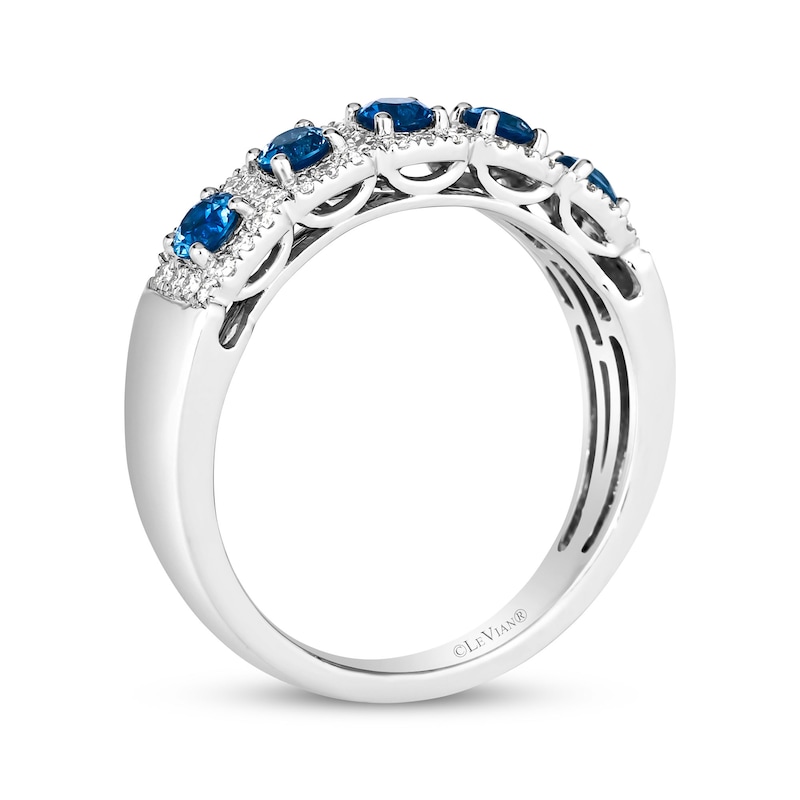 Le Vian® Blueberry Sapphire™ and 0.27 CT. T.W. Vanilla Diamond® Cushion Frame Band in Platinum