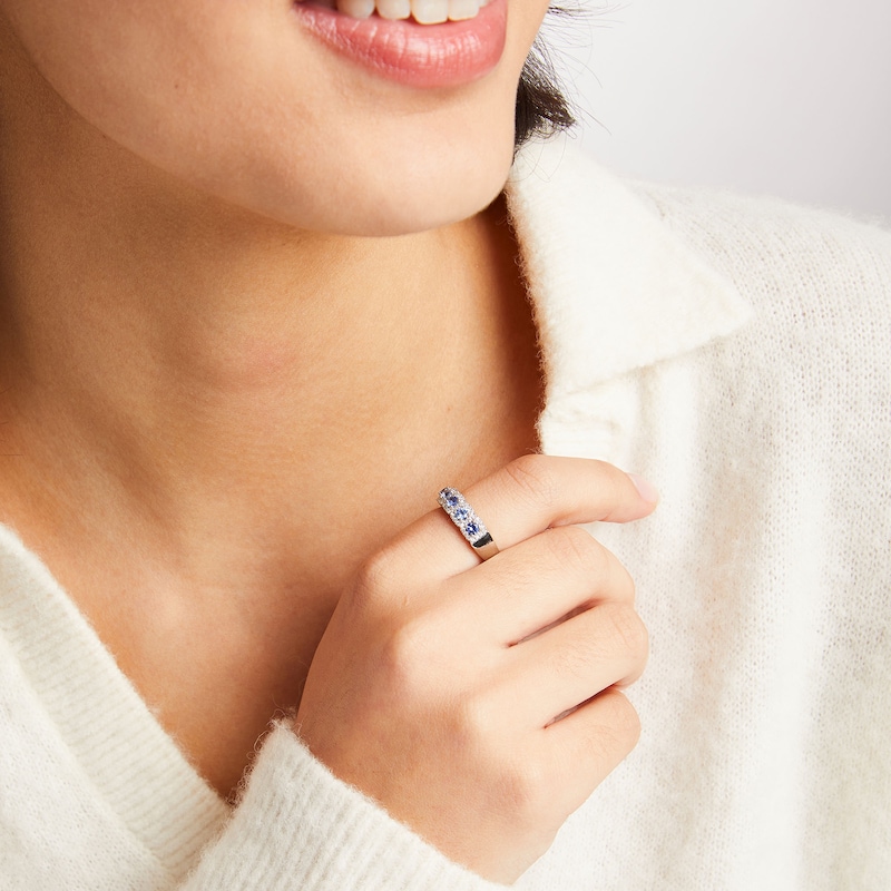 Le Vian® Blueberry Sapphire™ and 0.27 CT. T.W. Vanilla Diamond® Cushion Frame Band in Platinum