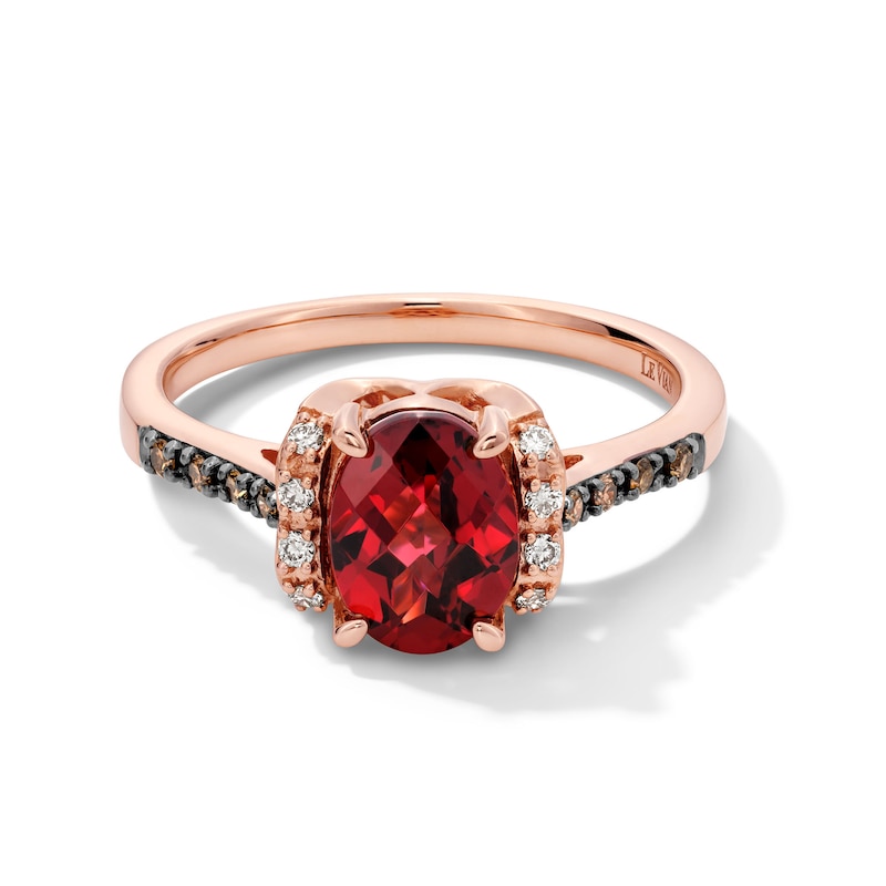 Main Image 1 of Le Vian® Oval Raspberry Rhodolite® Garnet and 0.12 CT. T.W. Diamond Collar Ring in 14K Strawberry Gold®