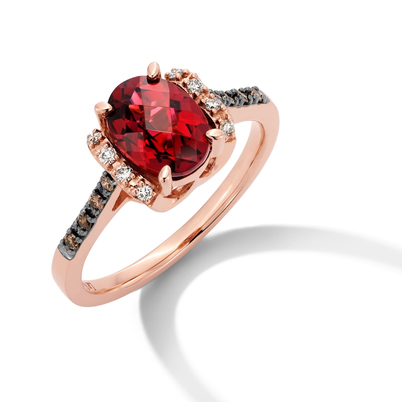 Main Image 3 of Le Vian® Oval Raspberry Rhodolite® Garnet and 0.12 CT. T.W. Diamond Collar Ring in 14K Strawberry Gold®
