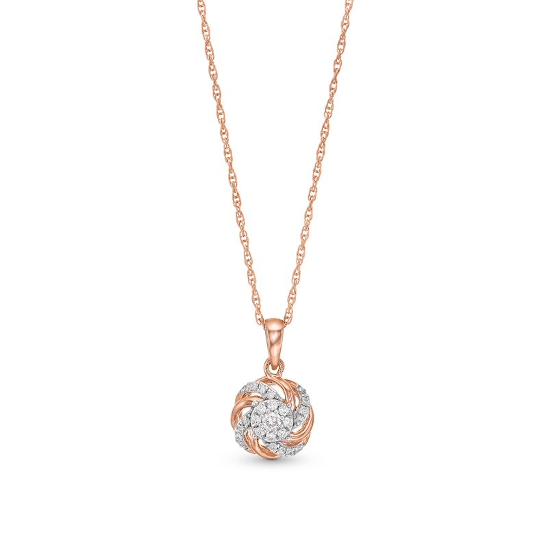 Main Image 1 of 0.15 CT. T.W. Multi-Diamond Swirl Frame Pendant in 10K Rose Gold