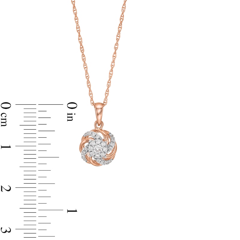 Main Image 3 of 0.15 CT. T.W. Multi-Diamond Swirl Frame Pendant in 10K Rose Gold