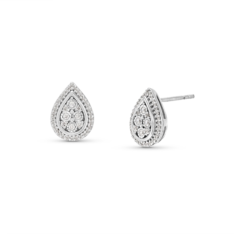 Main Image 1 of 0.15 CT. T.W. Pear-Shaped Multi-Diamond Frame Stud Earrings in Sterling Silver