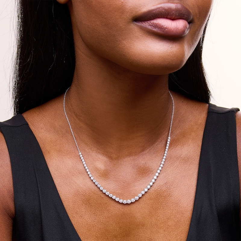 Main Image 2 of 3.00 CT. T.W. Certified Lab-Grown Diamond Graduated Line Necklace in Sterling Silver (F/SI2)
