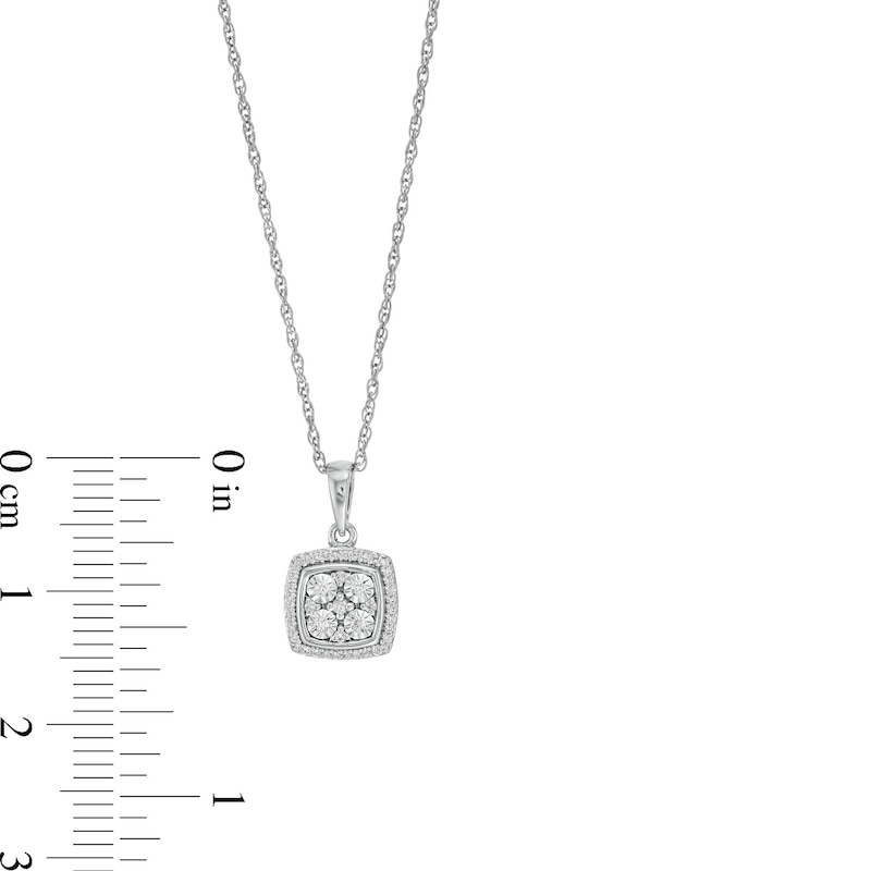 Main Image 3 of 0.10 CT. T.W. Cushion-Shaped Multi-Diamond Frame Pendant in Sterling Silver