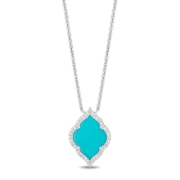 Enchanted Disney Jasmine Turquoise and 0.115 CT. T.W. Diamond Quatrefoil Frame Necklace in Sterling Silver