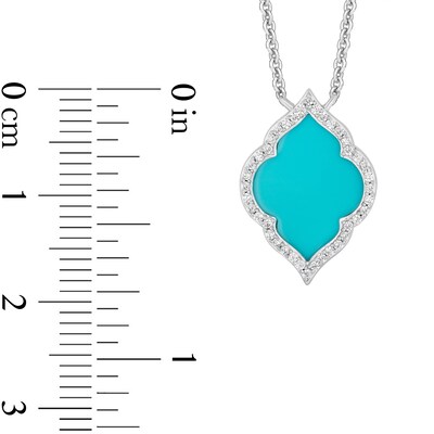 Enchanted Disney Jasmine Turquoise and 0.115 CT. T.W. Diamond Quatrefoil Frame Necklace in Sterling Silver