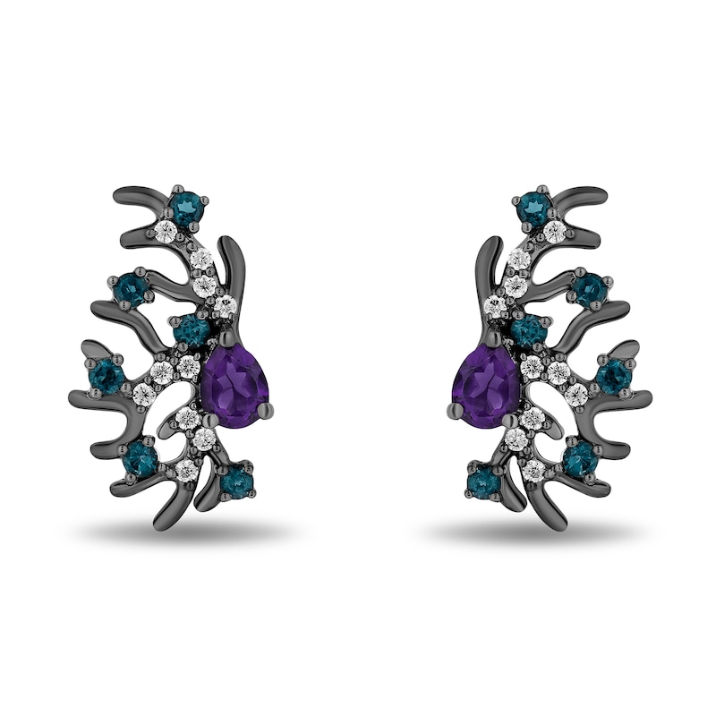 Main Image 1 of Enchanted Disney Villains Ursula Amethyst, Blue Topaz and 0.085 CT. T.W. Diamond Coral Stud Earrings in Sterling Silver