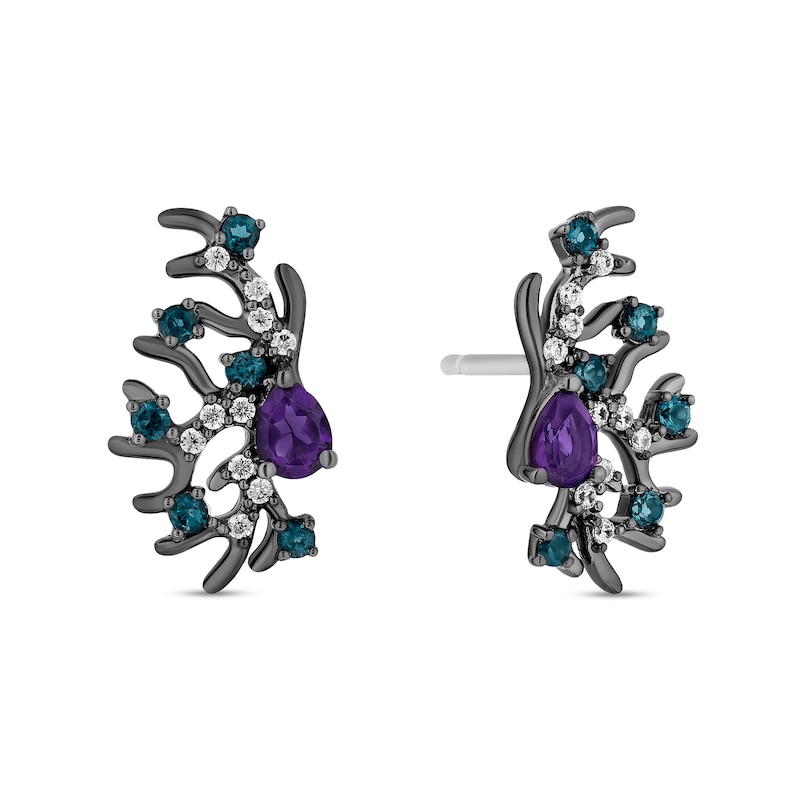 Main Image 2 of Enchanted Disney Villains Ursula Amethyst, Blue Topaz and 0.085 CT. T.W. Diamond Coral Stud Earrings in Sterling Silver