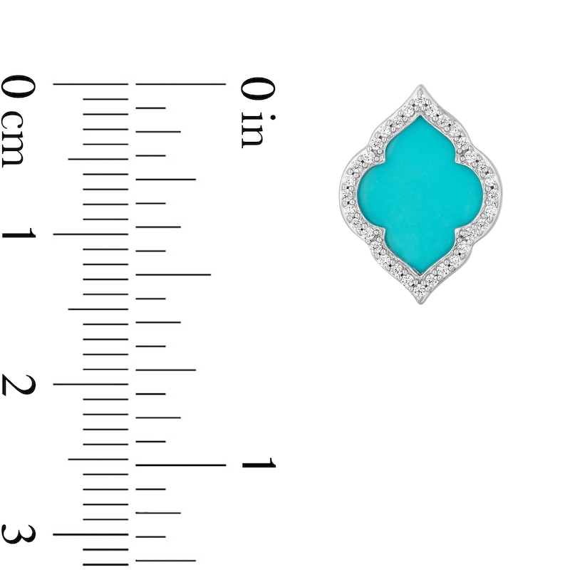 Main Image 3 of Enchanted Disney Jasmine Turquoise and 0.145 CT. T.W. Diamond Quatrefoil Frame Stud Earrings in Sterling Silver