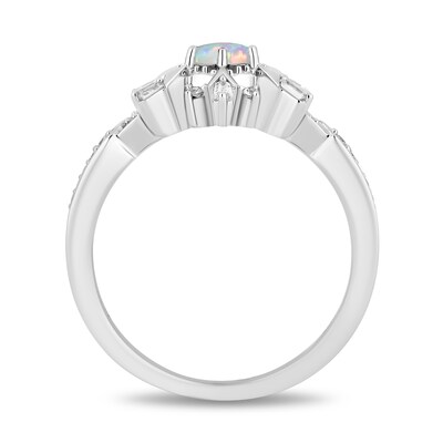 Enchanted Disney Elsa Lab-Created Opal and 0.145 CT. T.W. Diamond Collar Snowflake Ring in Sterling Silver