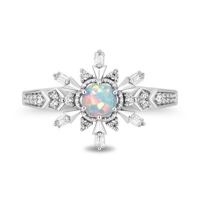 Enchanted Disney Elsa Lab-Created Opal and 0.145 CT. T.W. Diamond Collar Snowflake Ring in Sterling Silver