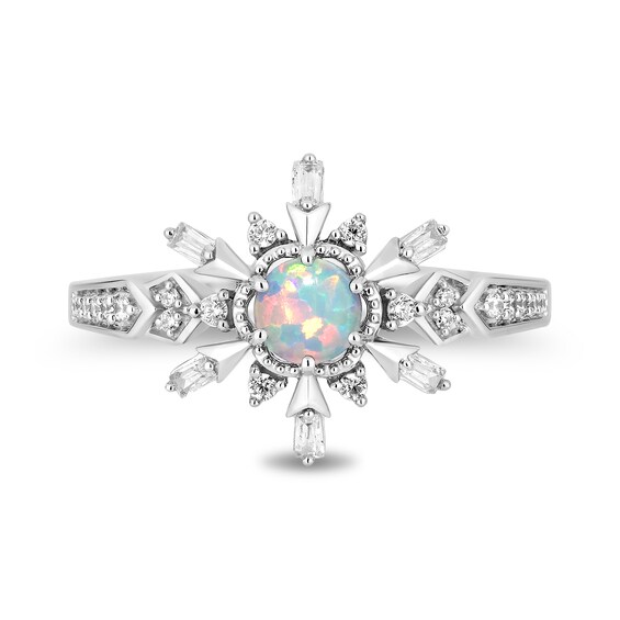 Enchanted Disney Elsa Lab-Created Opal and 0.145 CT. T.W. Diamond Collar Snowflake Ring in Sterling Silver