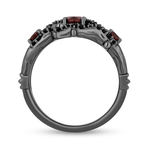Enchanted Disney Villains Evil Queen Garnet and 0.23 CT. T.W. Black Diamond Open Vine Ring in Sterling Silver