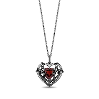 Enchanted Disney Villains Evil Queen Heart-Shaped Garnet and 0.115 CT. T.W. Diamond Frame Pendant in Sterling Silver