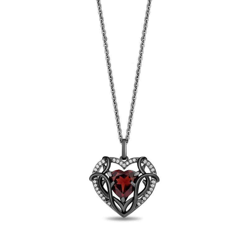 Main Image 1 of Enchanted Disney Villains Evil Queen Heart-Shaped Garnet and 0.115 CT. T.W. Diamond Frame Pendant in Sterling Silver