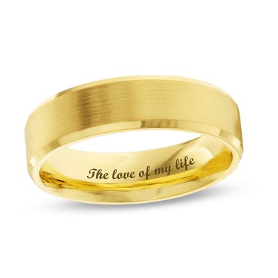 Men's 7.0mm Satin Bevelled Edge Engravable Wedding Band in 18K Gold (1 Line)