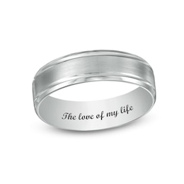 6.0mm Brushed Bevelled Edge Engravable Wedding Band in Platinum (1 Line)