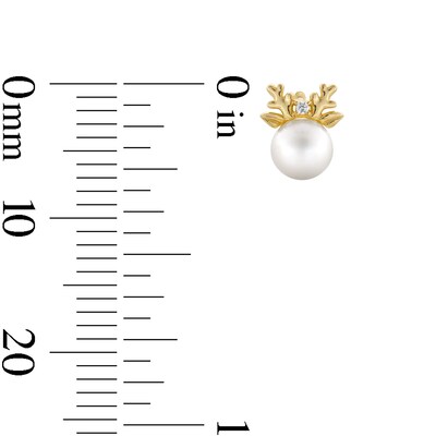 Child’s 4.0mm Freshwater Cultured Pearl and Cubic Zirconia Reindeer Stud Earrings in 10K Gold