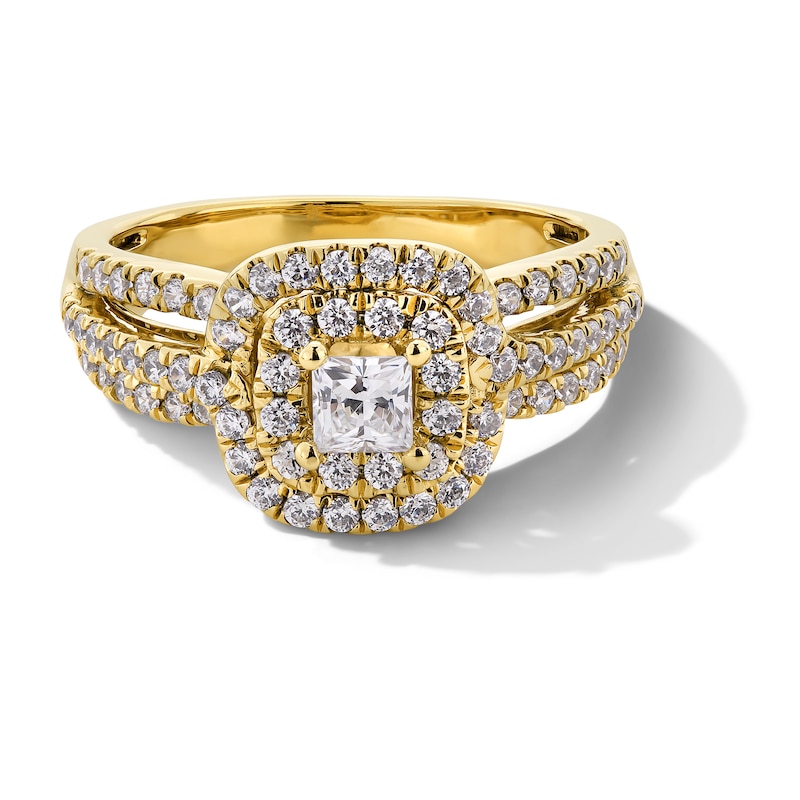 Main Image 3 of Princess-Cut Canadian Certified Centre Diamond 1.00 CT. T.W. Double Frame Engagement Ring in 10K Gold (I/I1)
